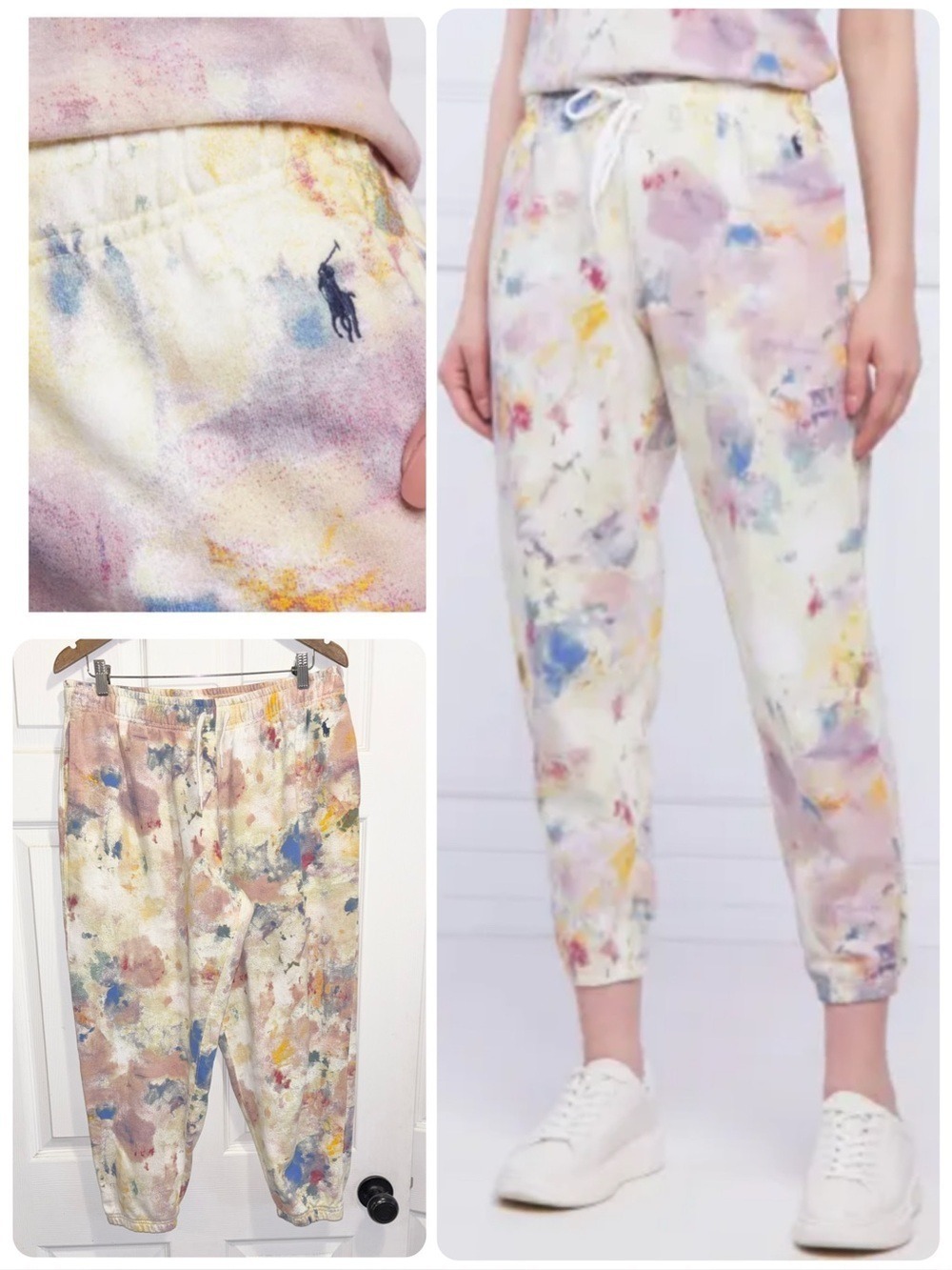 POLO RALPH LAUREN Paint Splatter Terry Jogger Pants Watercolour Tie Dye Size XL